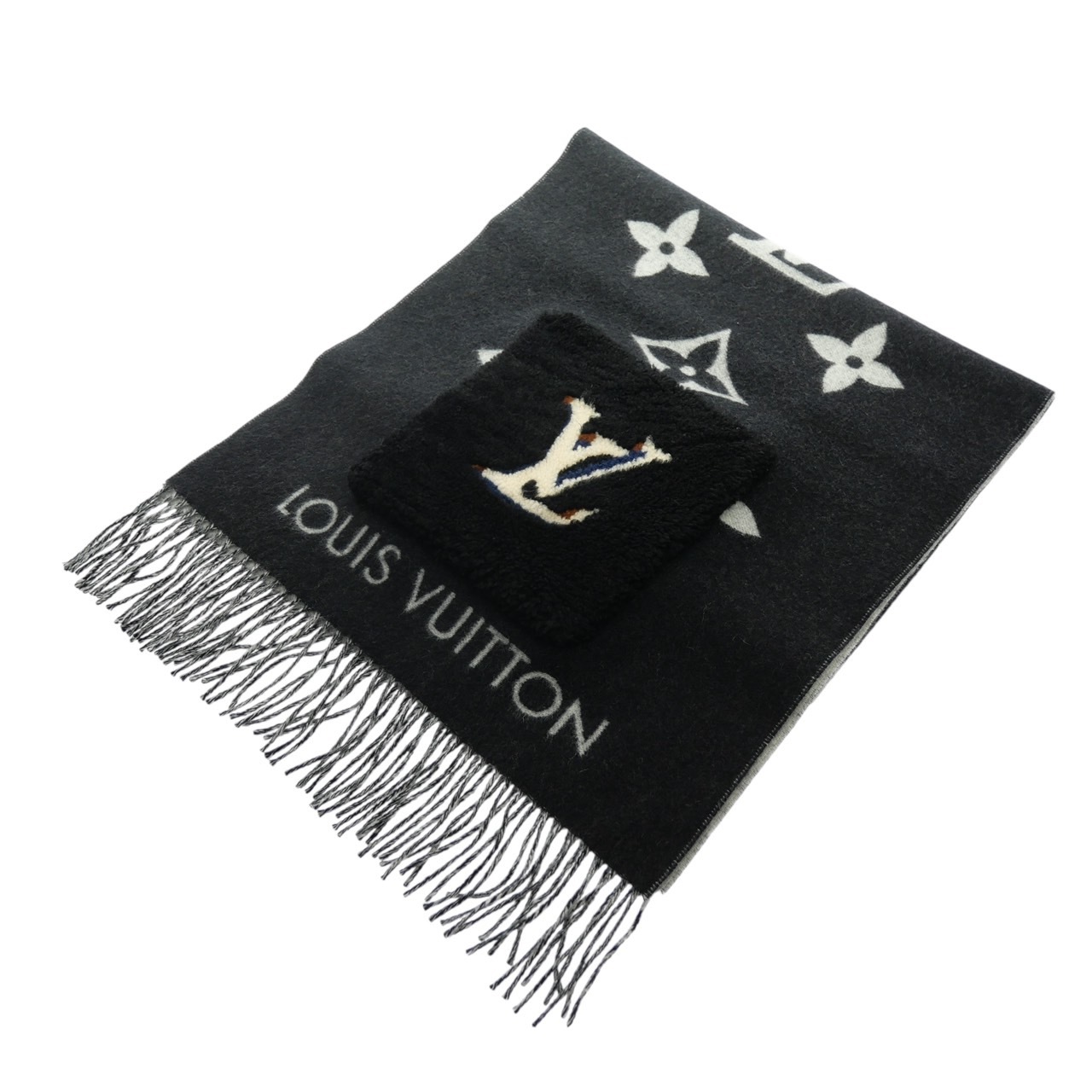 【新品同様】エシャルプ・コールド レイキャビック マフラー ムートンテディ LV M76567 AL0230 カシミヤ ブラック グレー レディース 75,845円