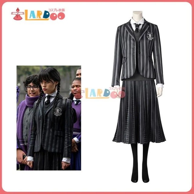 新タイプ追加 激安販売 ウェンズデー The Addams Family ネバーモア・アカデミー ユニフォーム コスプレ コスチューム[5058]