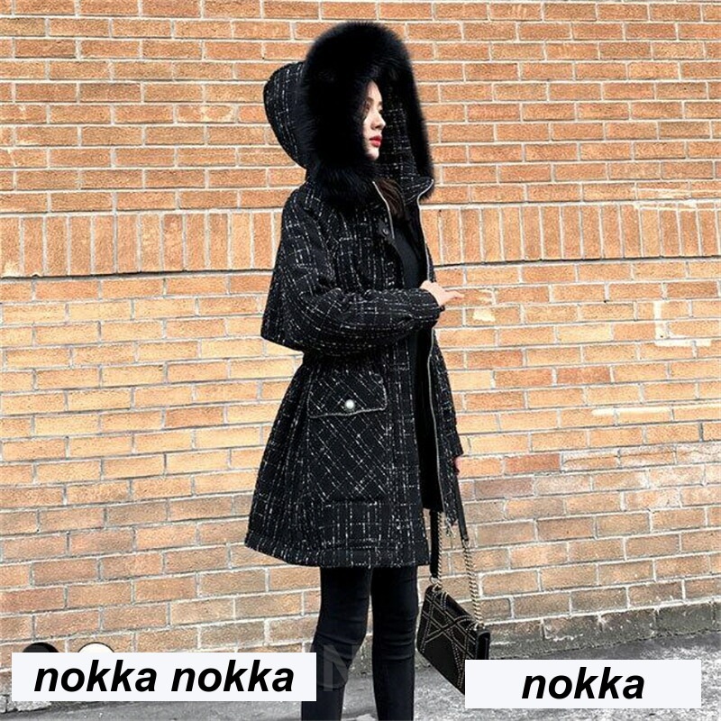 フード付き ダウンコート ファー レディース 冬 チェック柄 ファーコート 暖かい キルティングコート