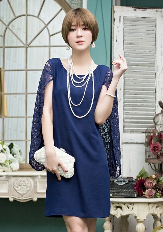 1745.レースケープドレス（ダークブルー）2019 春夏 sale 結婚式 パーティー お呼ばれ 二次会 レストラン デート 記念日