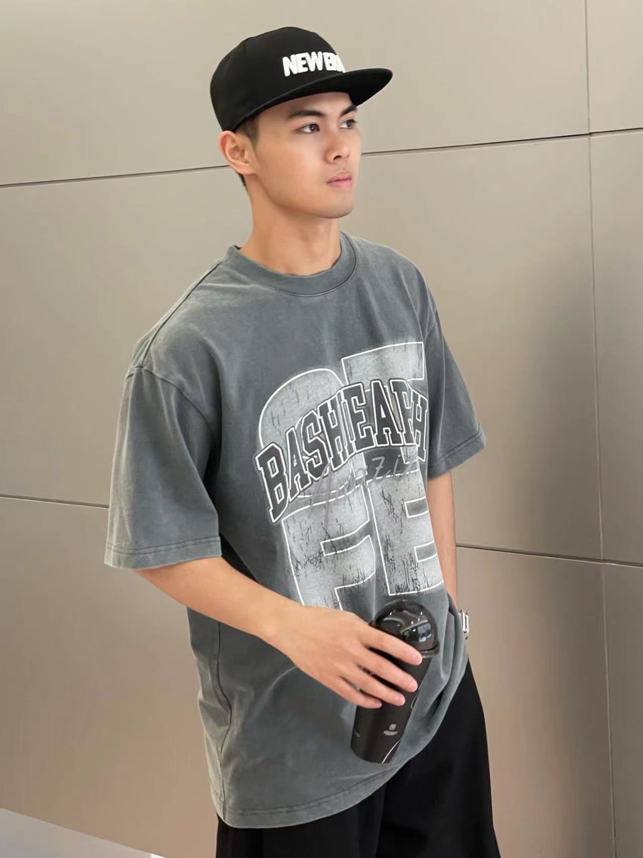 G24SST107翌日発送メンズ2024新作Tシャツカットソー丸首アメカジins風レトロ半袖トップスデザイン高級感英字ストリート大人オーバーサイズ可愛い抜け感ユニセックスグレーブルークルーネック