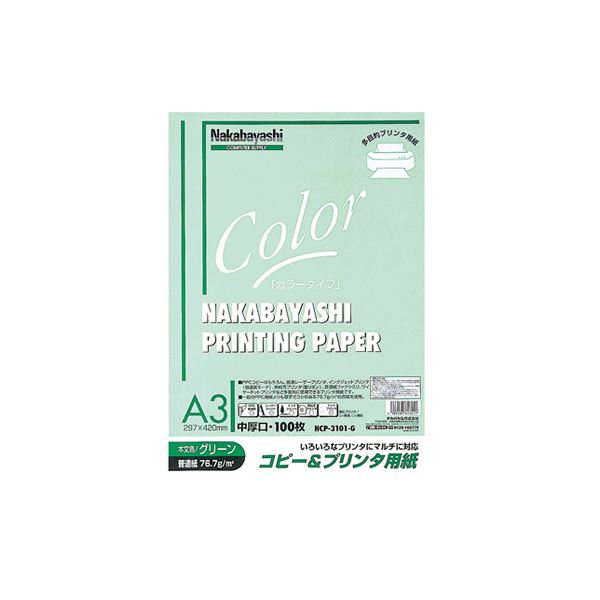 (業務用セット) コピー＆プリンタ用紙 カラータイプ A3 100枚入 HCP-3101-G(×5セット)