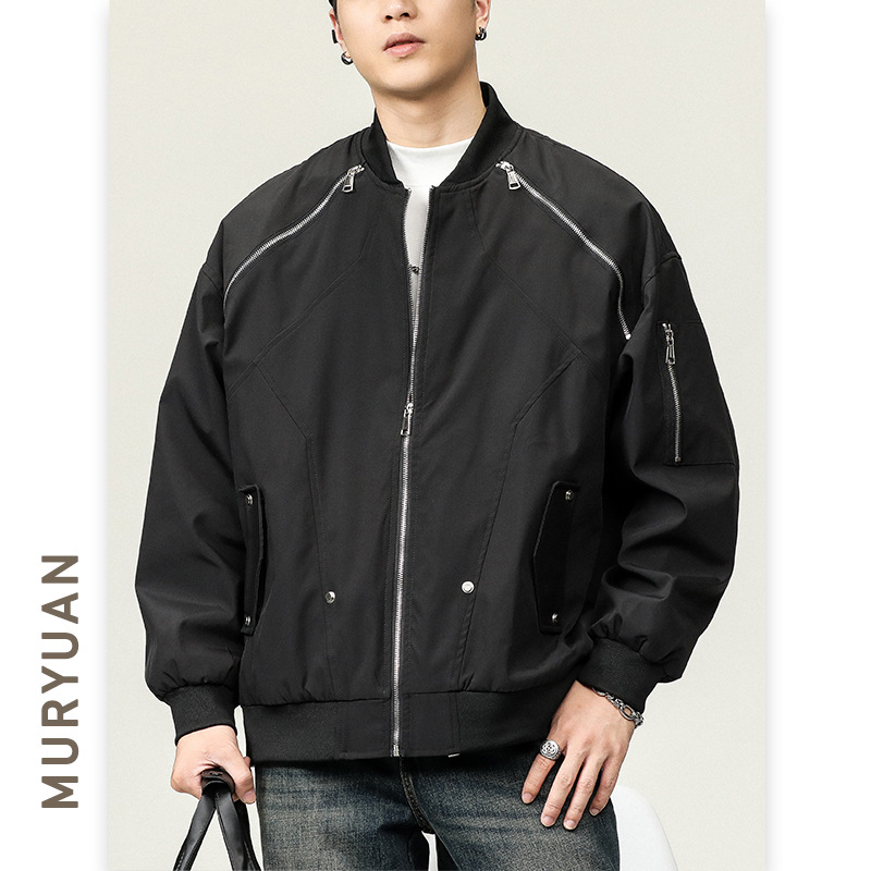 デザインリベット肉厚ジャケット コットン メンズ トレンド インス スタンドカラー トレンド ブランド ワークジャケット