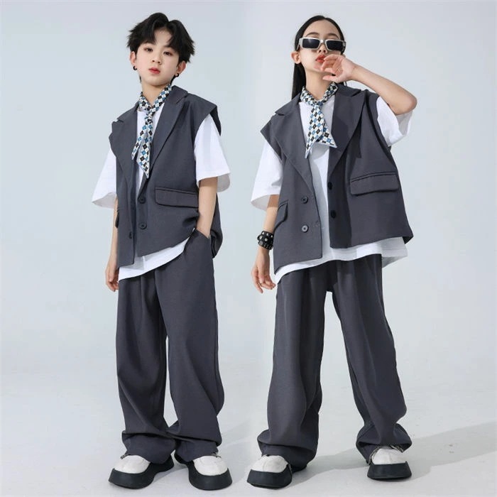 ダンス衣装 2点セット ベスト+パンツ ヒップホップ ステージ衣装 キッズ 女の子 男の子 ダンス衣装 セットアップ ジャズダン ダンス HIPHOP jazz ファッション カッコイイ 中国風 演出