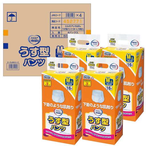 エルモアいちばん エルモア いちばん うす型パンツ 男女共用 M~Lサイズ 16枚入×4 5,307円