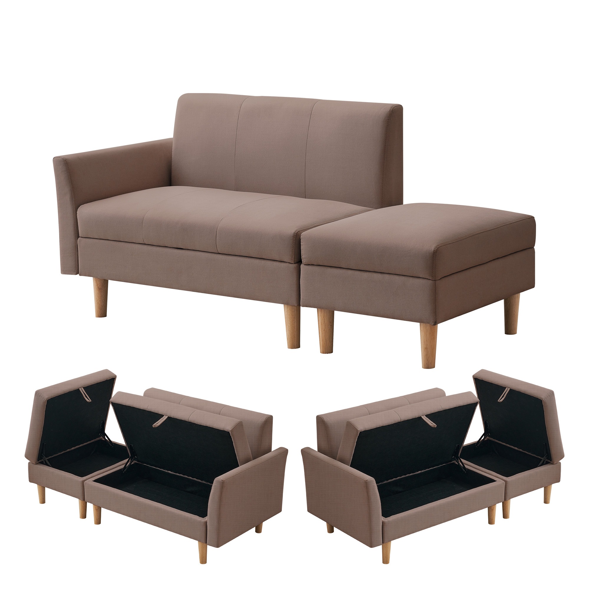 【大好評！最安値挑戦!】ソファカチン ソファー ソファ ソファーベッド 3P 3人掛けソファ 収納付きオードマン付きGG636 khaki FabricG1