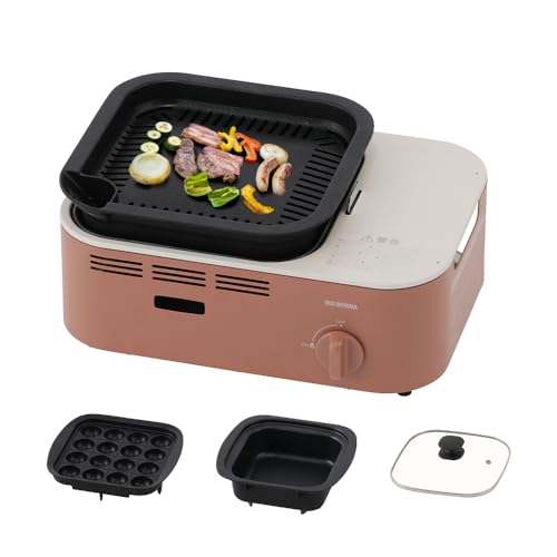 アイリスオーヤマ 減煙焼肉マルチカセットコンロ 煙の少ない スモークレス 焼肉プレート/たこ焼きプレート/鍋用プレート IGC-GYNT1-T テラコッタ