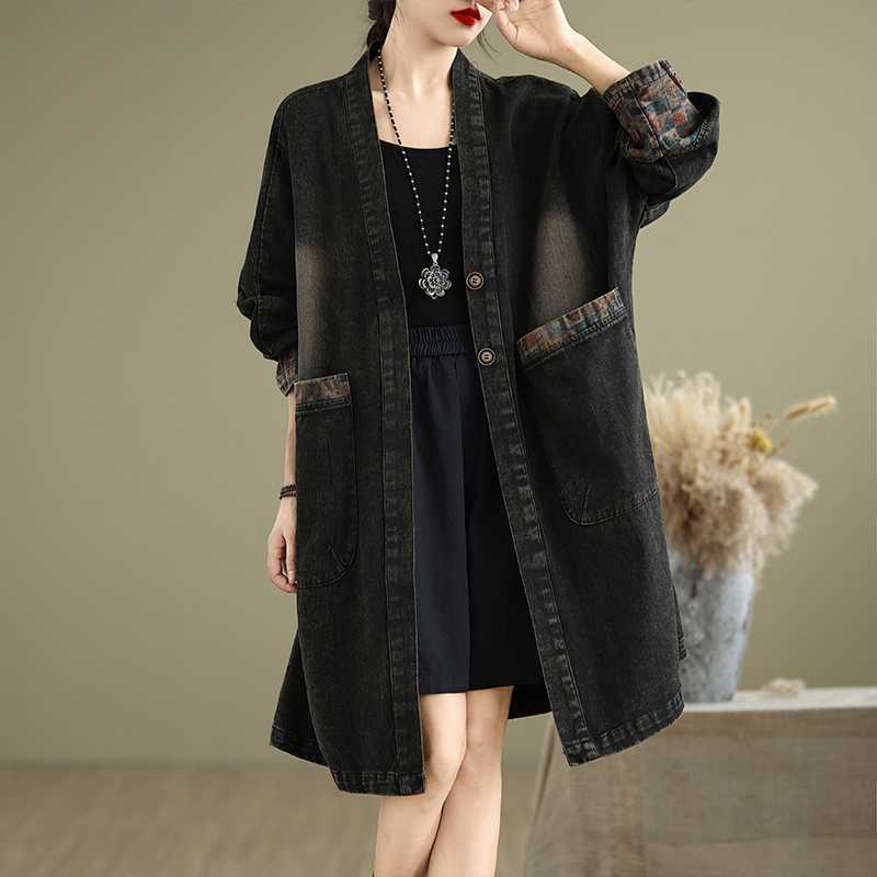 「ファットガール」 2024秋新品 デニムカーディガン トレンチコート 大きいサイズ 体型カバー デニムジャケット ポケット レディース アウター デニムコート メガ割30%までに制限