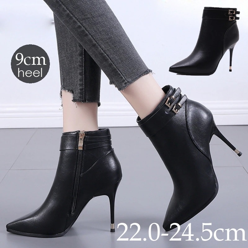 ショートブーツ ブーティ ブーティー ピンヒール ポインテッドトゥ サイドジッパー ショートブーツ ハイヒール ピンヒール　ポインテッドトゥ ブーツ ブーティ 美脚 ブーティー 歩きやすい 痛くない今