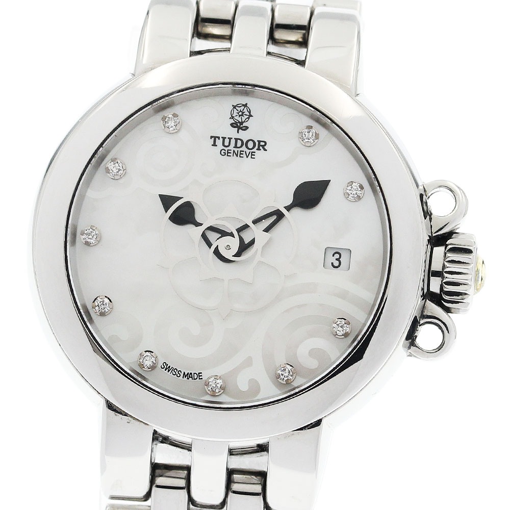 チュードル TUDOR 35100 クレア ドゥ ローズ デイト 10Pダイヤモンド 自動巻き レディース _942698【中古】
