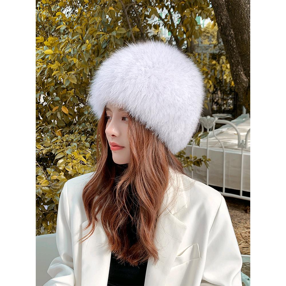 冬の女性用フォックスファーハット甘くてキュート多用途の暖かい耳保護毛皮のような帽子豪華な帽子