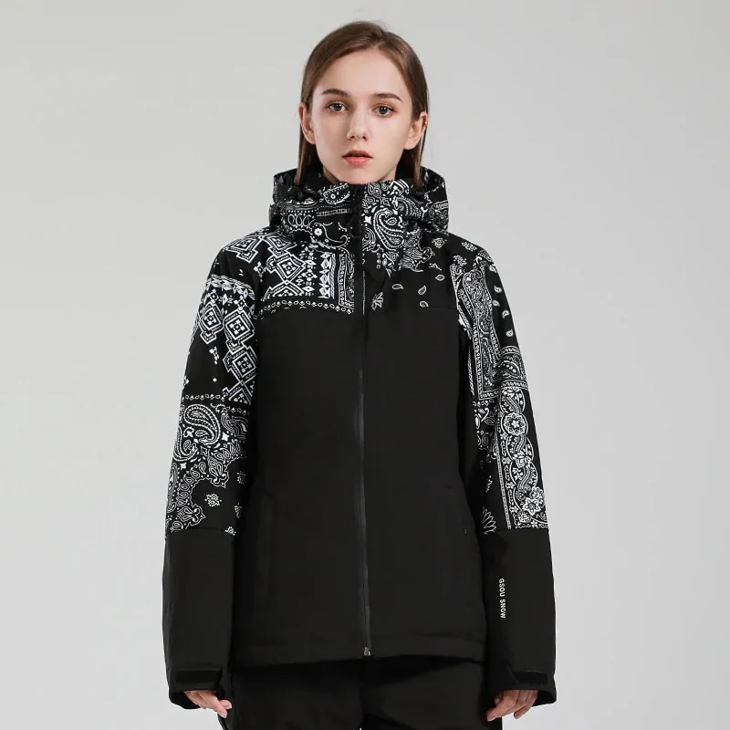 【急速出荷!】スノーボードウェア ジャケット 単品 レディース 花柄 フード付き 切り替え スノーウェア スキーウェア スノボ おしゃれ 防風防水防雪防寒保温通気 耐摩擦 韓国 Snowboardwe