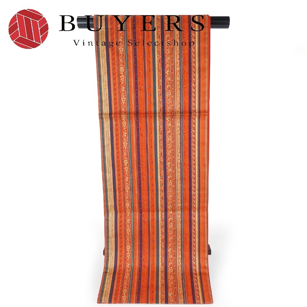 中古 帯 京袋帯 正絹(金銀糸除く) オレンジ ブルー系 マルチカラー 呉服 和服 着物 レディース 女性