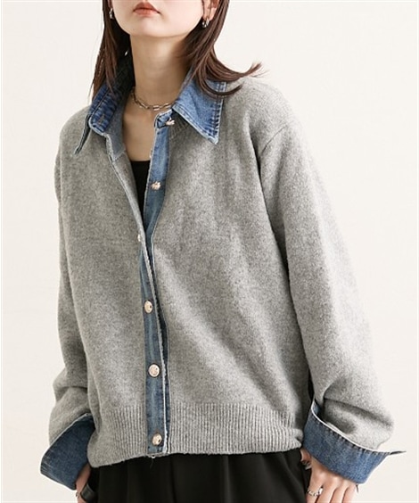 ニット デニムドッキングニットカーディガン