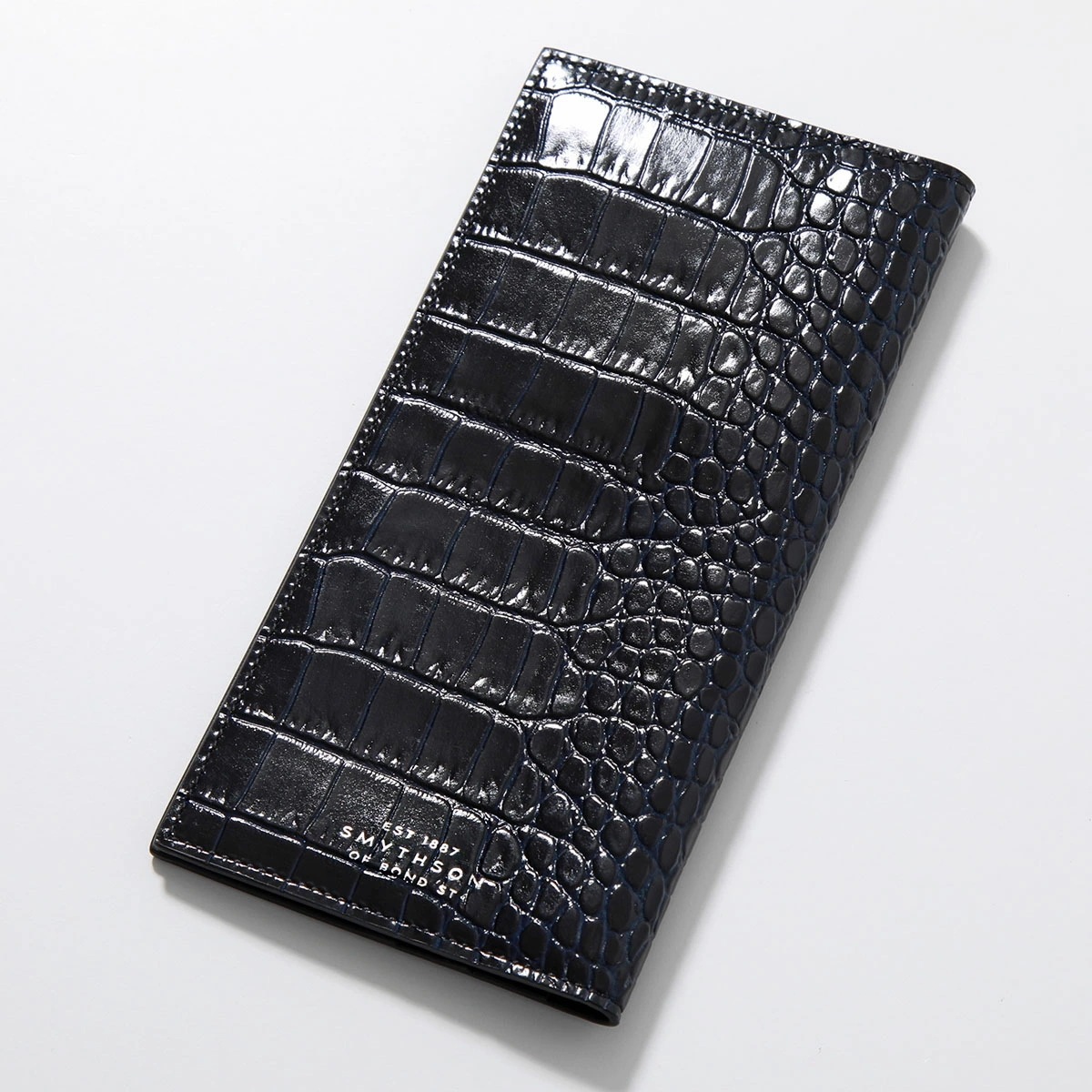 SMYTHSON スマイソン 二つ折り長財布 MARA SLIM COAT WALLET マラ メンズ クロコダイル型押し レザー 小銭入れなし NAVY 23,718円