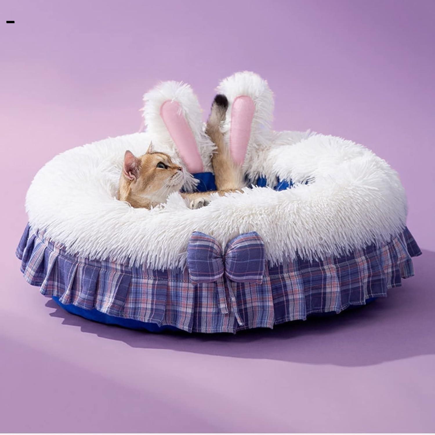 ペットベッド　猫ベッド　可愛い　秋冬　　　おしゃれ　JKスタイル　豪華　猫プレゼント　四季通用　犬ベッド　パットマット　丸型　小中型犬　パープル　柔らかペットベッド　ぐっすり眠る　暖かい　滑り止め　防
