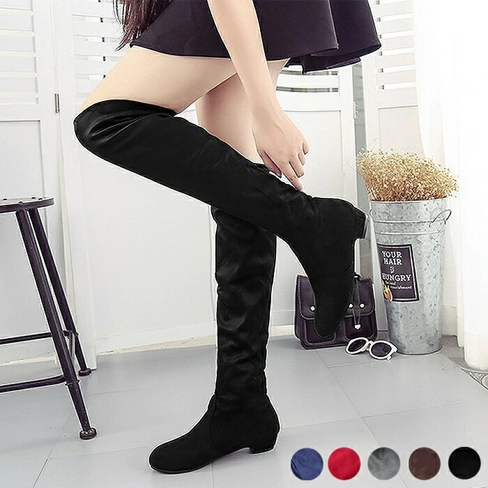 ニーハイブーツ ローヒール 大きいサイズ ペタンコ ロングブーツ レディース 疲れない スウェード インヒール bo-596