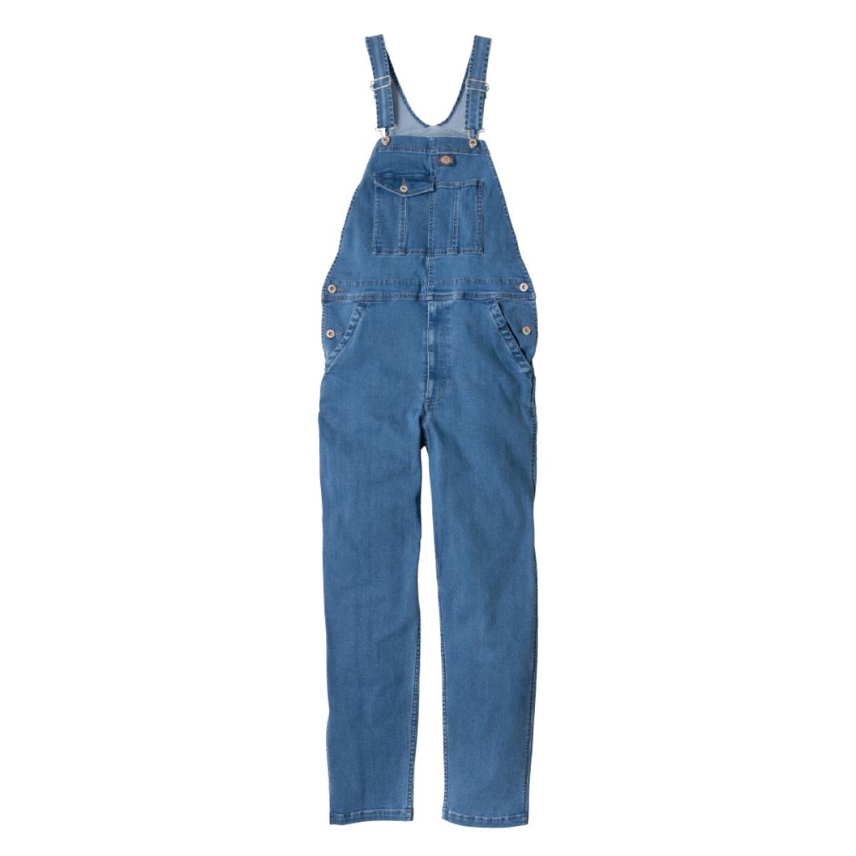 Dickies ストレッチ シルキーデニム オーバーオール ライトインディゴ L D-689 ディッキーズ 作業着 作業服 デニム