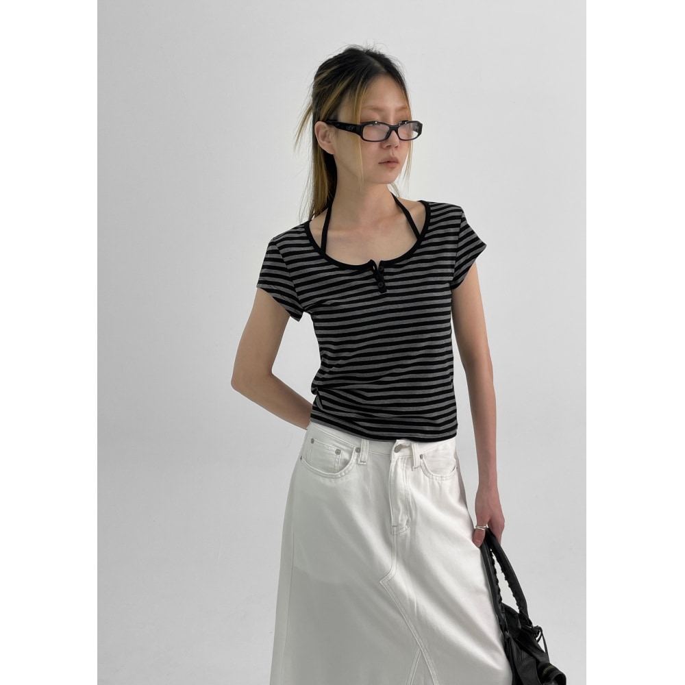 ブラックアップ [MADE] ロバン ストライプ ヘンリーネック 半袖T 4,670円