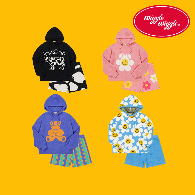 [選択1] wiggle wiggle フード付きパジャマ上下セット4種 #柔らかい ルームウェア #パジャマ #もこもこパジャマ