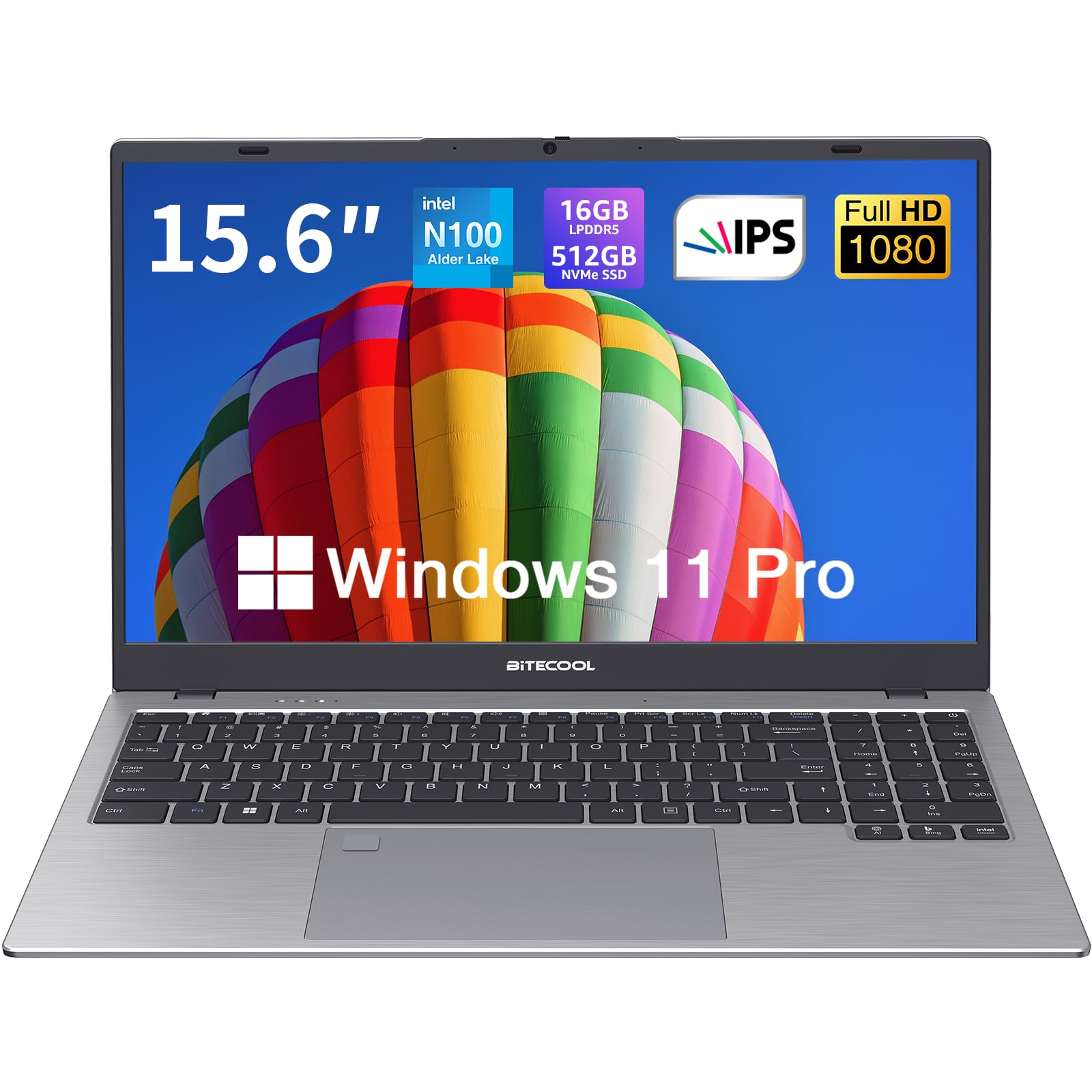 BiTECOOLノートパソコン 15.6インチディスプレイ 12世代N100ノートPC 軽量 Windows 11Pro Laptop 解像度フルHD1920*1080 16:9 IPS広視野角 We