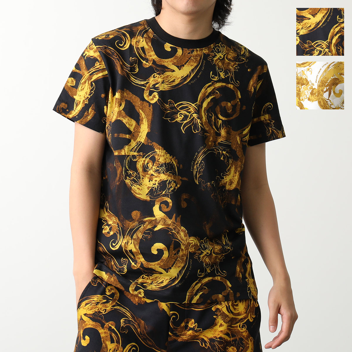 VERSACE JEANS COUTURE ヴェルサーチ ジーンズ クチュール 半袖 Tシャツ 76GAH6S0 JS287 メンズ WATERCOLOR BAROQUE コットン カラー2色