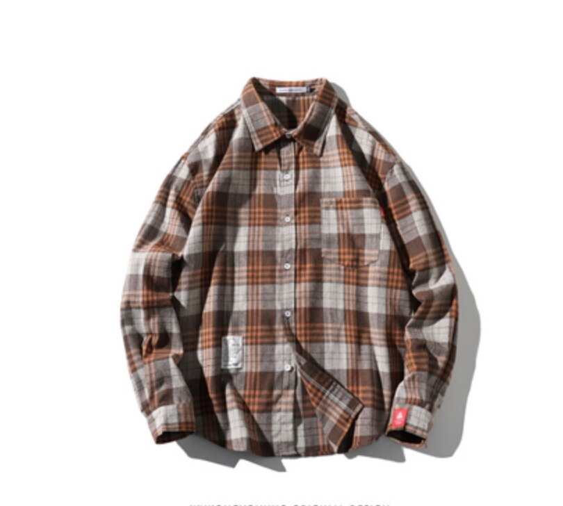 シャツ ブラウス カットソー レディース 長袖 襟付き きれいめ カジュアル 大人 おしゃれ レトロ 存在感 主役級 柄 チェック 春 秋 ママ 学生 通学 楽ちん ブラウン ネイビー トップス