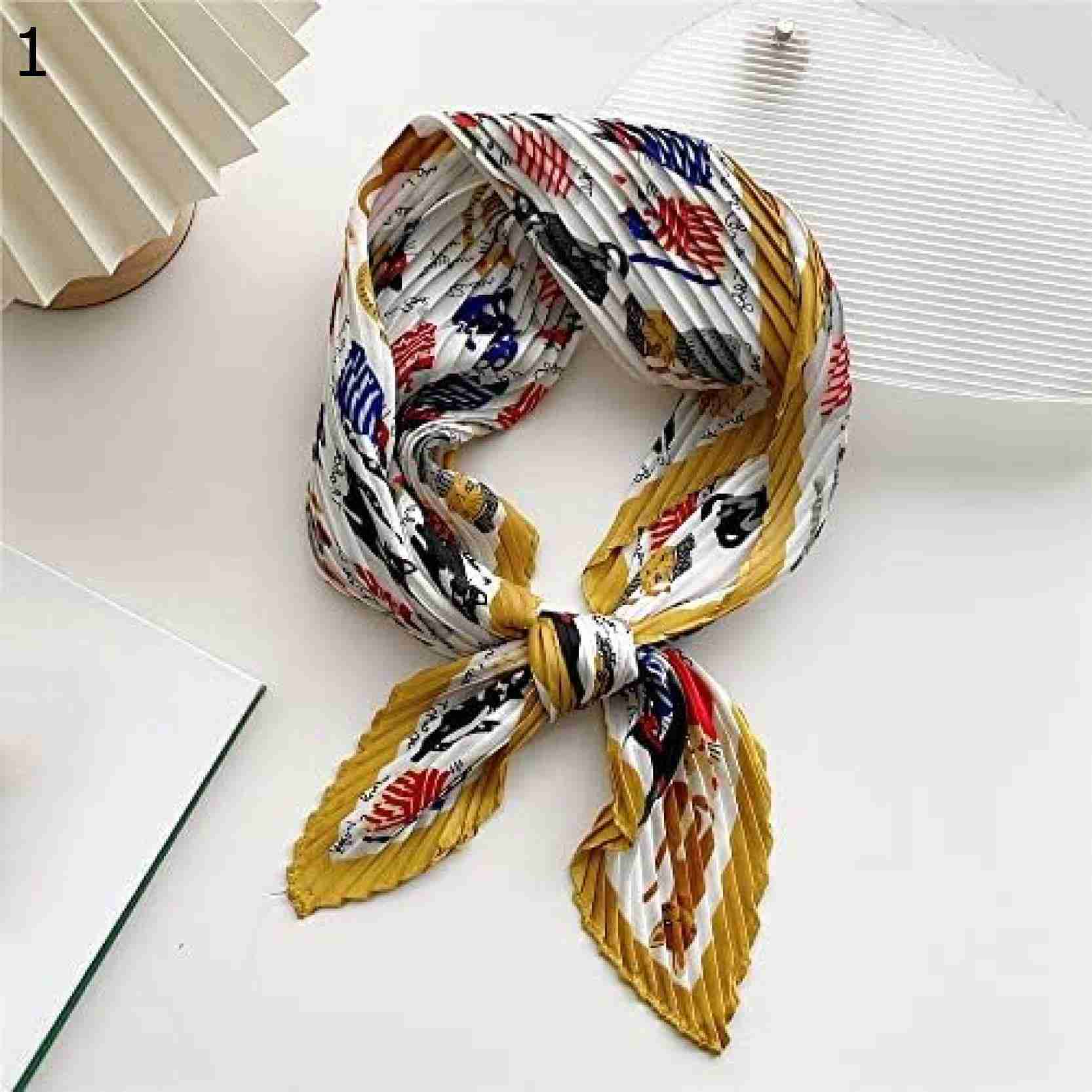 【20%OFFクーポン～】かわいい猫プリントスクエアスカーフ女性ファッションくしゃくしゃネックウェアハンカチネック装飾クリンクルサテンスモールネックスカーフ スカーフ (Color : Beige