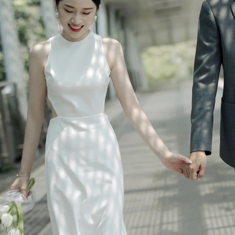 ドレス 衣装 ウエディングドレス イブニングドレス ロングドレス ホルダーネック 背中開き バックシャン タイト ステージドレス 発表会 かわいい 大人可愛い きれいめ シンプル 上品 おしゃれ