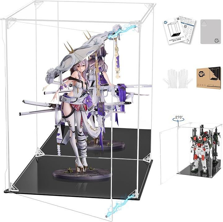 フィギュアケース UVカット アクリルケース マグネット付き 前扉 コレクションケース ディスプレイケース ショーケース 防汚れ (台座黒+背面ミラー, 幅30x奥行30x高さ40cm)