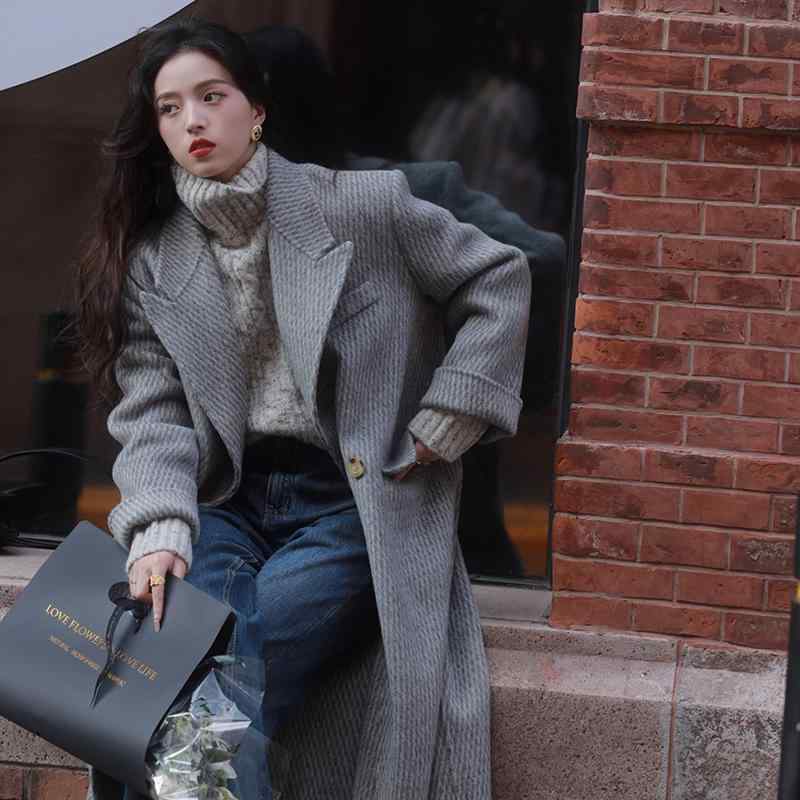 秋服 レディース ファッション オシャレ カワイイ シンプル 大人カワイイ 大きいサイズ レトロ コート ナイロン ウール コート ロング ダブルブレスト