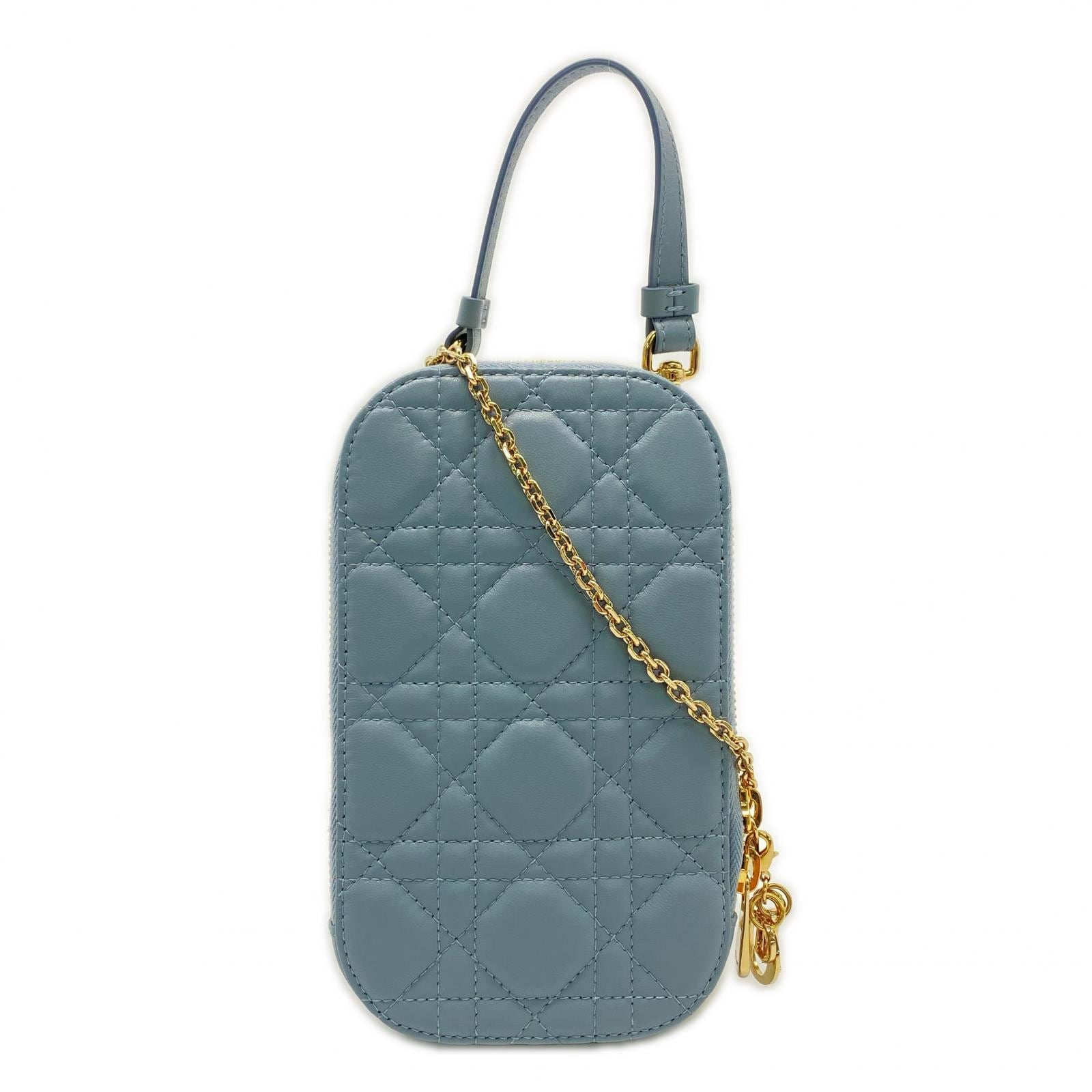 3日以内返品可 極美品 2wayショルダーバッグ カナージュ ラムスキン Callin Dior フォンホルダー S0872ONMJ_M81B ブルー ラムスキン レディース