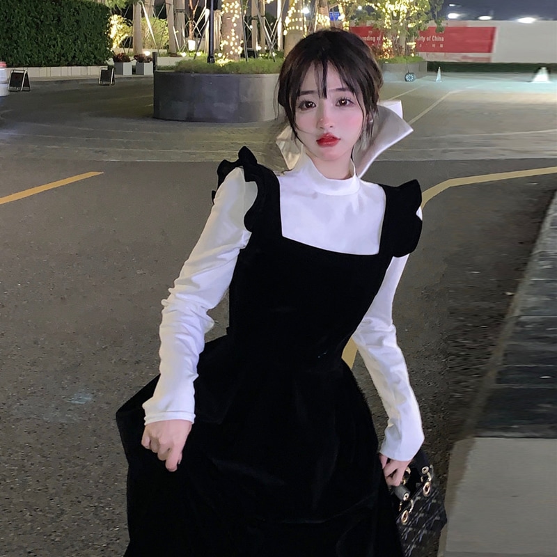 セット売り フレアワンピース ブラック ワンピース トップス ミモレ ミモレ丈 スリム 細身