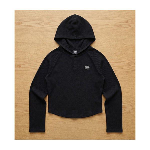 ウーマンズ リブ フード付き長袖Tシャツ UR122CRL31BLK