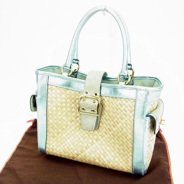 トートバッグ /ハンドバッグ /かご ブルー ベージュ 中古