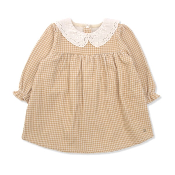 イエローチェック長袖ワンピース(MIFTOP01)