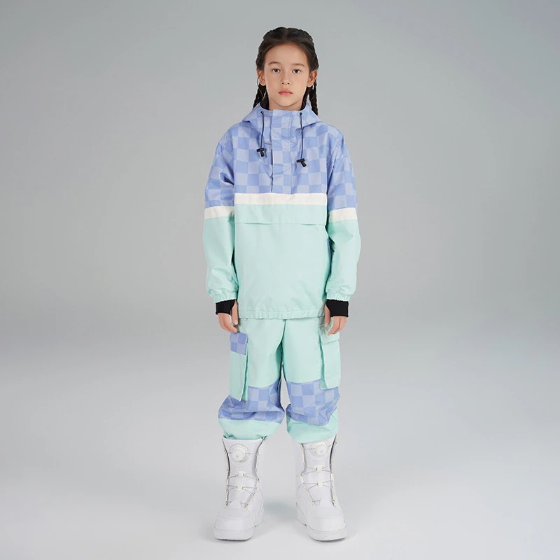 スノーボード ウェア キッズ 上下セット セットアップ スノボウェア スキーウェア 女の子 男の子 子供 ジャケット ロングパンツ チェック柄 2023 耐水度10000mm