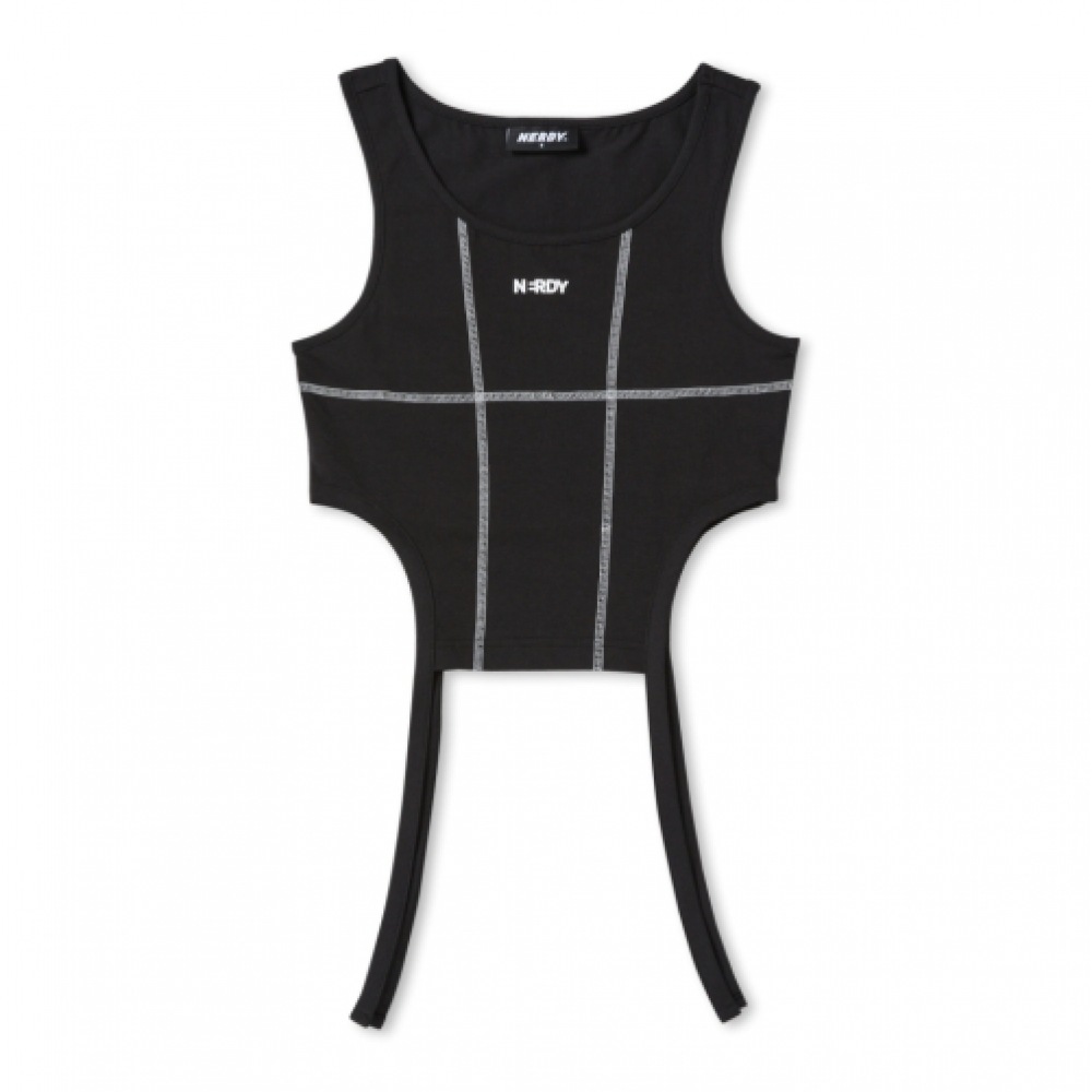 NERDY レディースカットアウトノースリーブトップブラック