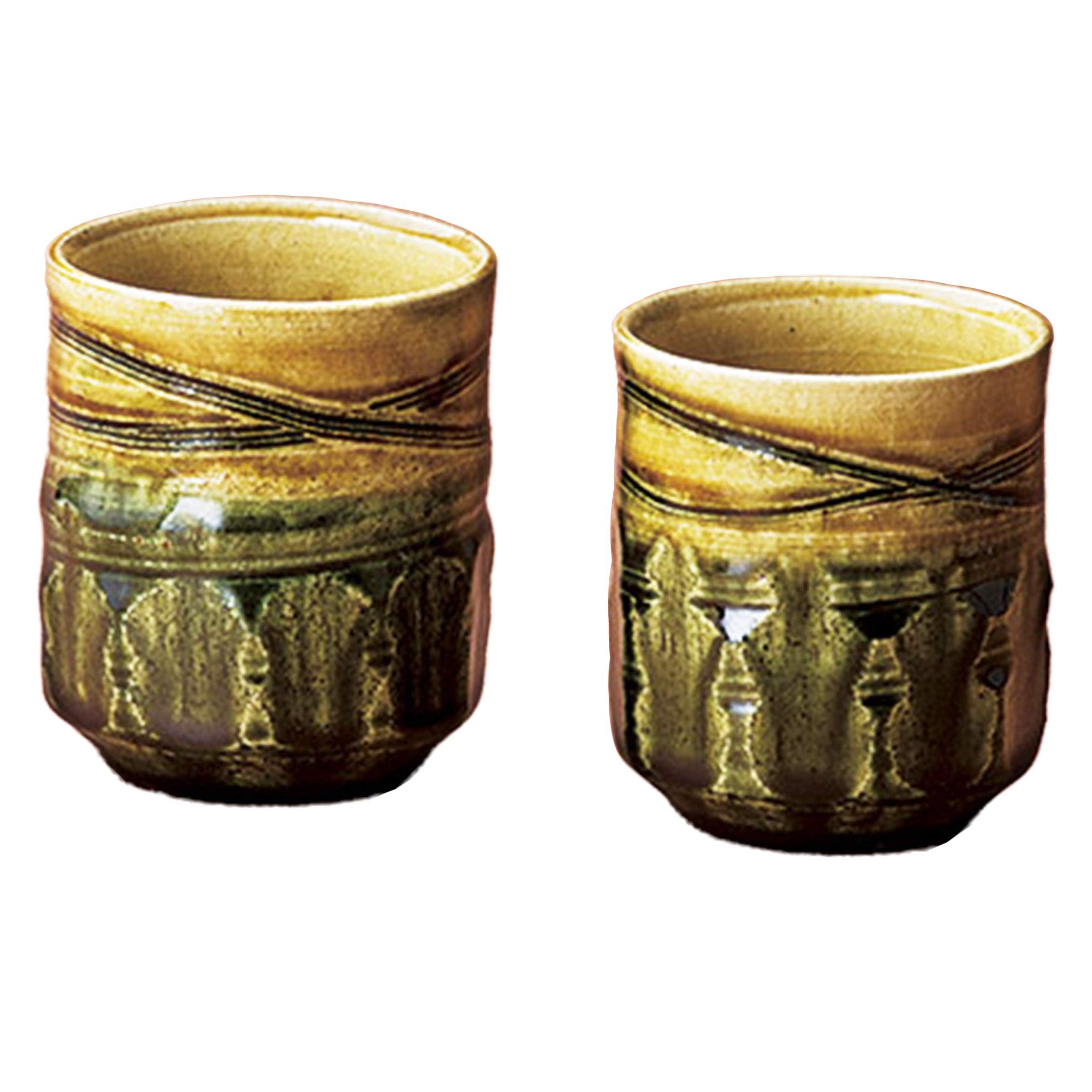 陶房淳 織部削文 組湯吞