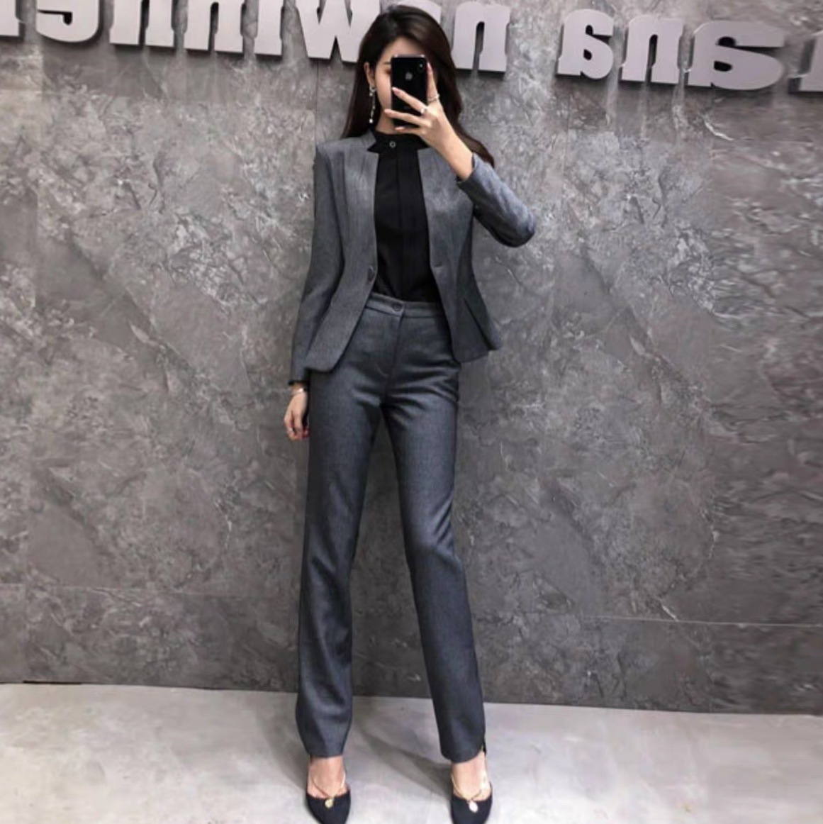 アウター ジャケット パンツ ボトムス スーツ セットアップ レディース 前開き ストレートパンツ フルレングス 長袖 フェミニン きれいめ シンプル 上品 おしゃれ かっこいい レトロ マニッシュ