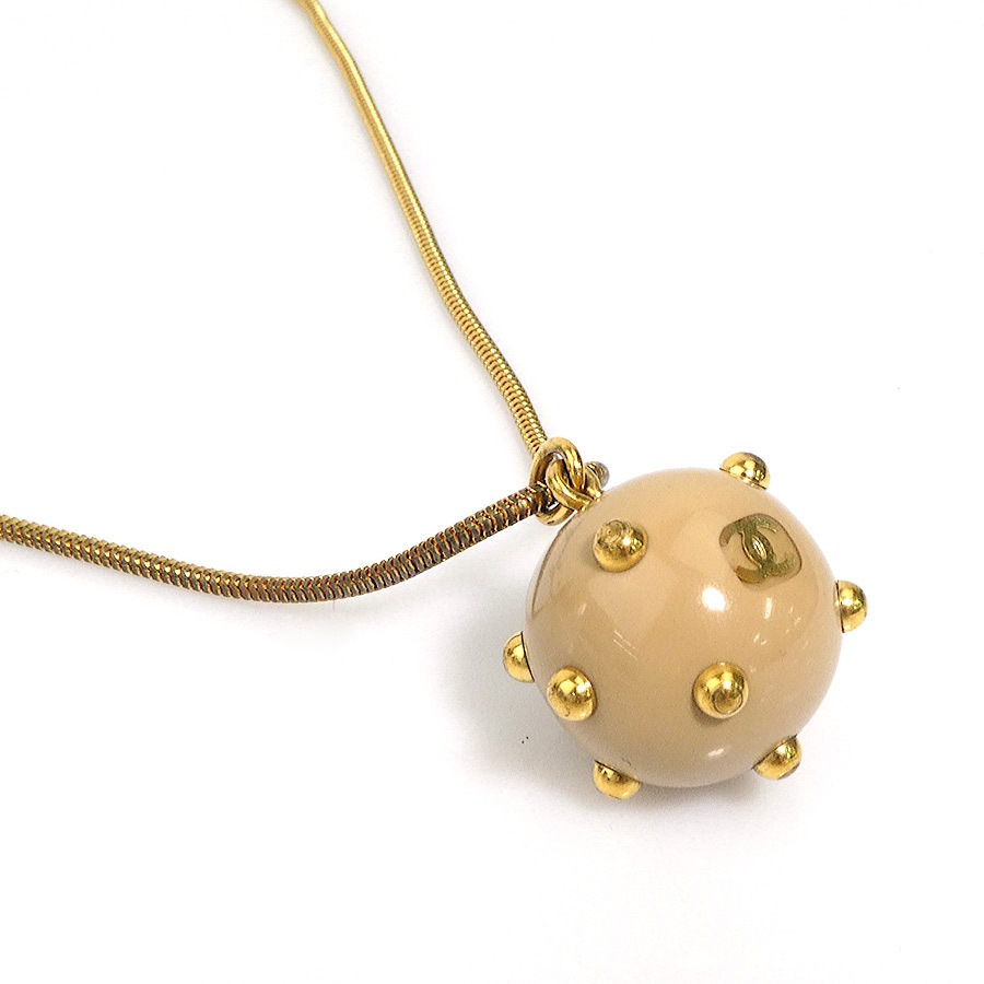 シャネル CHANEL ネックレス アクリル/メタル ベージュ×ゴールド レディース 56457k