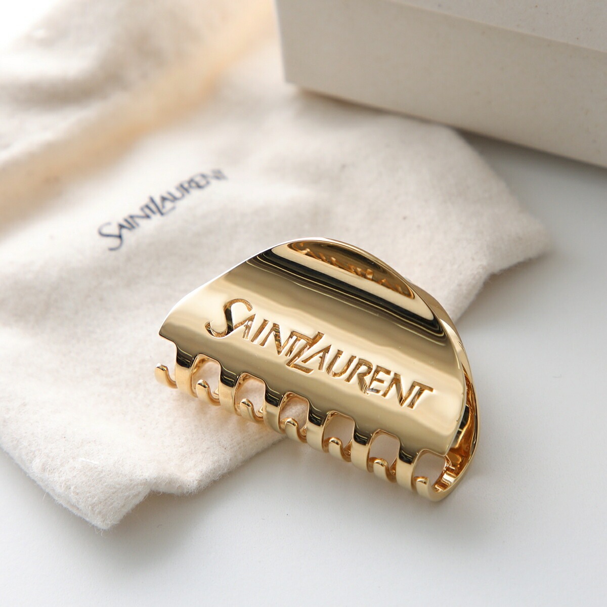 SAINT LAURENT サンローラン ヘアクリップ 820845 Y1500 レディース 半月型 バンスクリップ ヘアアクセサリー ロゴ 髪留め メタル 8030 820845Y15008030