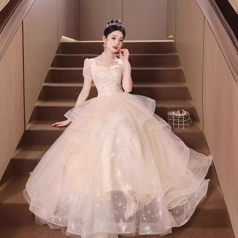 シャンパンイブニングドレス2024夏ハイエンド卒業式宴会ホストドレススカート女性用