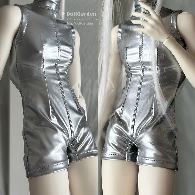 bjd服 1/4 ドール 服 オールインワン皮服 ノースリーブ ブラック ホワイト シルバー MSD/猫可可/生姜体サイズ球体関節人形用衣装 ドールウェア