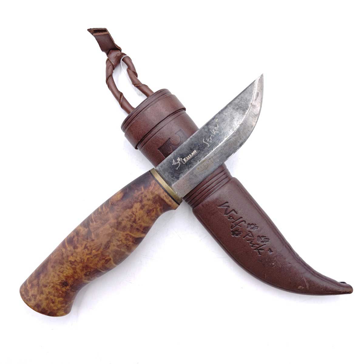 【中古】KELLAM KNIVES ケラム ナイブス ストライカー カーボンスチール カーリーバーチ Striker ケース付き アウトドアナイフ