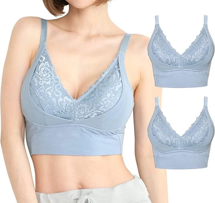 Smile LaLa レディース ブラ ブラジャー ナイトブラ 綿夜用ブラ ノンワイヤー(ブルー2個, S) 4,921円