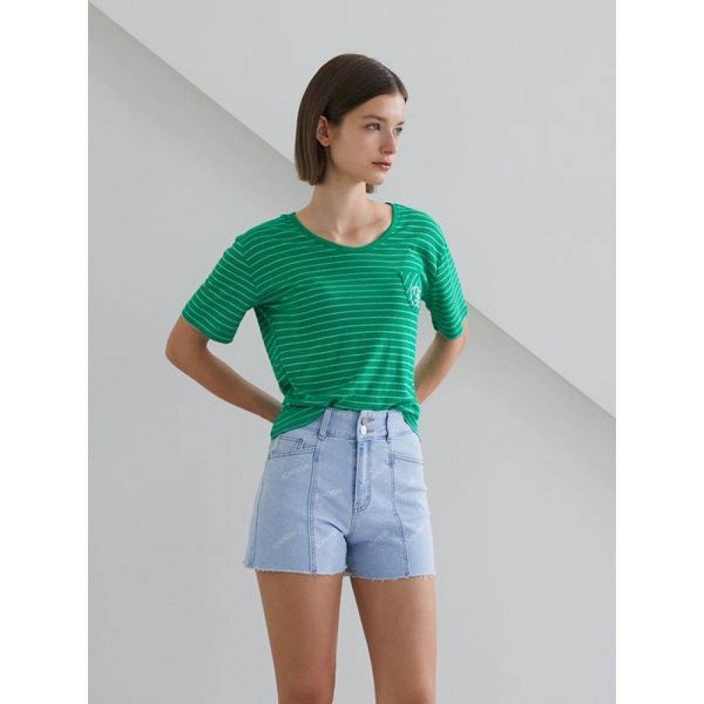 [エゴイスト] ストライプクールリネンUネックTシャツEN2JT606