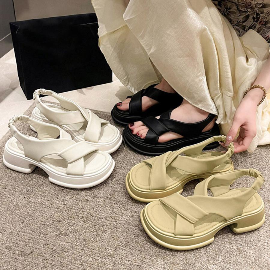 厚底サンダル クロスベルト 美脚 韓国夏