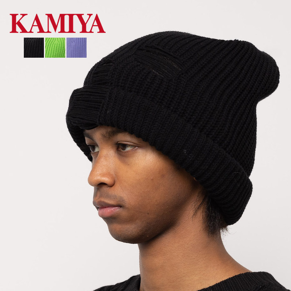 KAMIYA カミヤ CA4LA コラボレーション Giant Soldier Balaclava 帽子 ニット帽 メンズ レディース バラクラバ 2way 深め おしゃれ ダメージ加工 軽量