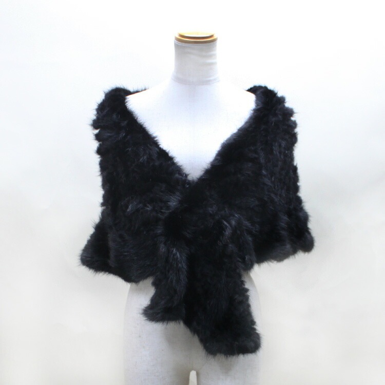 ミンク ウール 編み込み ファー ケープ フリル ブラック 送料無料 レディース ギフト プレゼント 75,000円